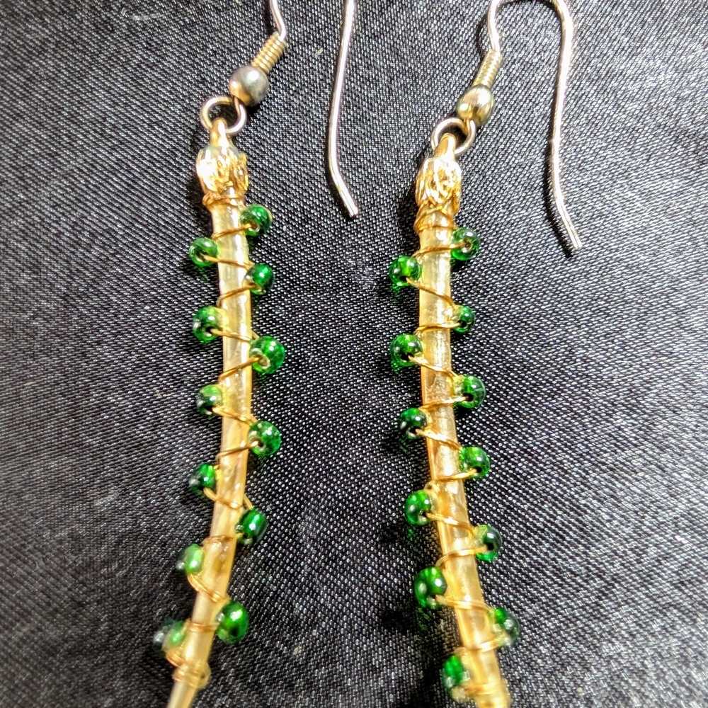 Elegant Gold and Green Beaded Earrings